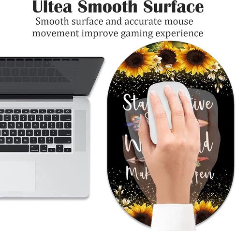 Personalized Gaming Mouse Pad and Coaster Combination, Rose Gold Glitter Black Be Happy Design Non-Slip Rubber Base Mouse Pad, Home Desk Decor, Custom Work and Gaming Mouse Pad in Kuwait