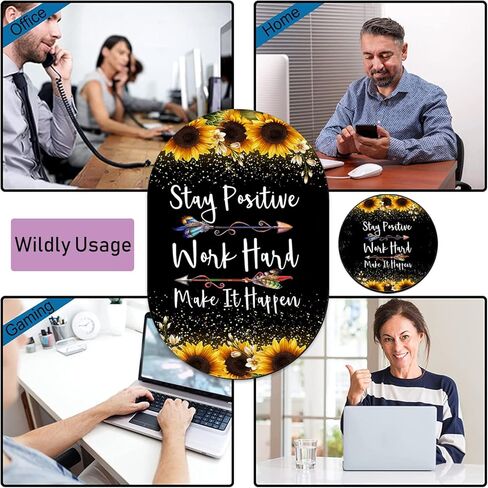 Personalized Gaming Mouse Pad and Coaster Combination, Rose Gold Glitter Black Be Happy Design Non-Slip Rubber Base Mouse Pad, Home Desk Decor, Custom Work and Gaming Mouse Pad in Kuwait