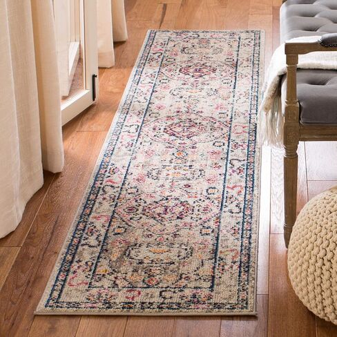 سجادة SAFAVIEH Madison Collection - 2'2" x 10'، رمادي وأزرق، تصميم Boho Chic Medallion المتعثر، لا يتساقط ويسهل العناية به، مثالي للمناطق ذات حركة المرور العالية في غرفة المعيشة وغرفة النوم (MAD468F) in Saudi Arabia