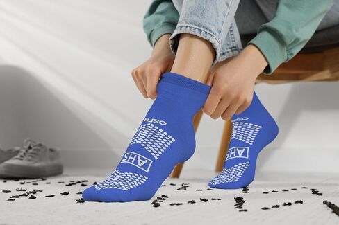 AMERICAN HOSPITAL SUPPLY Anti-Slip Hospital Socks Assorted Colors Knit Grip Socks with Elastic Cuff | X-Large | Bariatric (Yellow, Blue, and Gray) 6 Pairs of Grippy Socks in Saudi Arabia