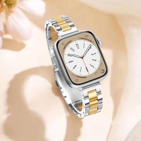سوار معدني نحيف متوافق مع أحزمة ساعة أبل للنساء 40 مم 41 مم 38 مم، أحزمة iWatch الكلاسيكية المصنوعة من الفولاذ المقاوم للصدأ الفاخر لسلسلة ساعات Apple Watch Series 9 SE Series 8 Series 7 6 5 4 3 2 1، in Kuwait