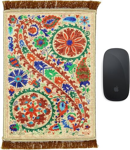 Velvet Rug Mouse Pad | Bohemian Style Design Woven Rug Mousepad Carpet Mouse Pads for Office Decor | Desk Mouse Mat 8.6" x 11.8" Small Mouse Protector (Blue V) in Saudi Arabia