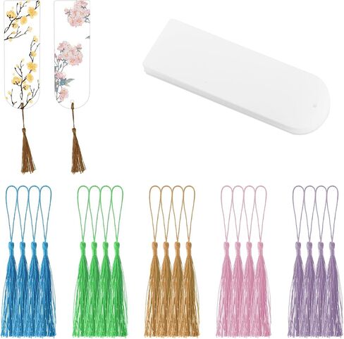 Acrylic Bookmark Blanks 20Pcs Rectangle Clear Acrylic Bookmarks with 20Pcs Colorful Bookmark Tassels Transparent Acrylic Craft Bookmarks for DIY Bookmarks Kit Crafts Graduation Gift Tags (Semicircle) in Saudi Arabia