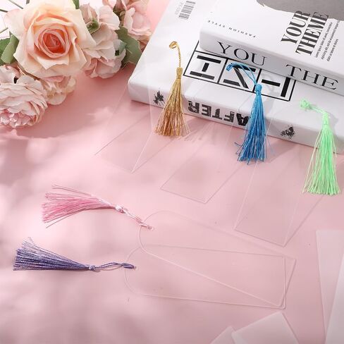 Acrylic Bookmark Blanks 20Pcs Rectangle Clear Acrylic Bookmarks with 20Pcs Colorful Bookmark Tassels Transparent Acrylic Craft Bookmarks for DIY Bookmarks Kit Crafts Graduation Gift Tags (Semicircle) in Saudi Arabia