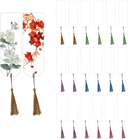 Acrylic Bookmark Blanks 20Pcs Rectangle Clear Acrylic Bookmarks with 20Pcs Colorful Bookmark Tassels Transparent Acrylic Craft Bookmarks for DIY Bookmarks Kit Crafts Graduation Gift Tags (Semicircle) in Saudi Arabia