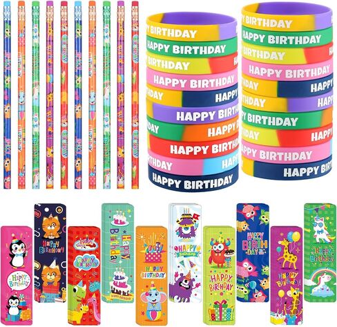 150 Pcs Happy Birthday Stationery Include Scratch and Sniff Bookmarks Scented Pencils with Erase Colored Silicone Bracelets for Kids Students School Classroom Teacher Rewards Party Supplies in Saudi Arabia