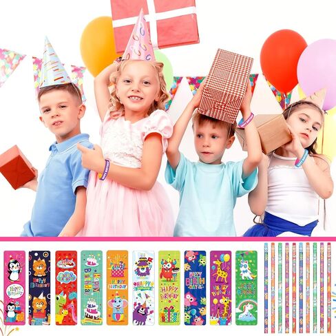 150 Pcs Happy Birthday Stationery Include Scratch and Sniff Bookmarks Scented Pencils with Erase Colored Silicone Bracelets for Kids Students School Classroom Teacher Rewards Party Supplies in Saudi Arabia