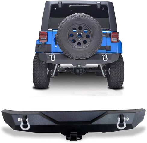 YITAMOTOR Rear Bumper Compatible with 07-18 Jeep Wrangler JK & Unlimited Rock Crawler Off Road Bumper w/ 2" Hitch Receiver & D-Ring, Textured Black in Saudi Arabia