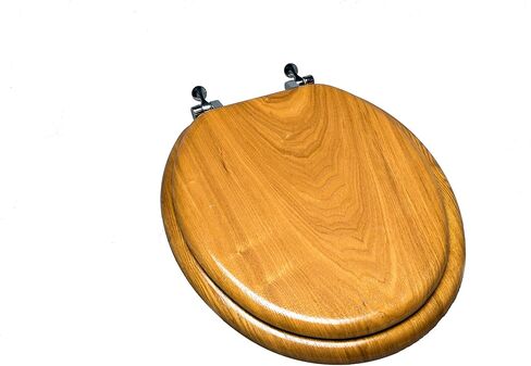5Q1E4-17CH Natural Wood Toilet Seat with Decorative Finish Wood and Metal Single Post Hinge, Elongated, Light Oak with Chrome in Saudi Arabia