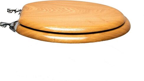 5Q1E4-17CH Natural Wood Toilet Seat with Decorative Finish Wood and Metal Single Post Hinge, Elongated, Light Oak with Chrome in Saudi Arabia