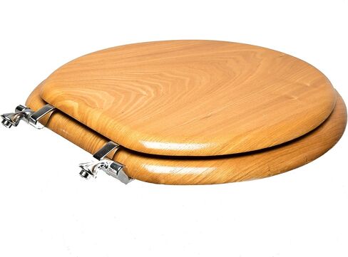 5Q1E4-17CH Natural Wood Toilet Seat with Decorative Finish Wood and Metal Single Post Hinge, Elongated, Light Oak with Chrome in Saudi Arabia