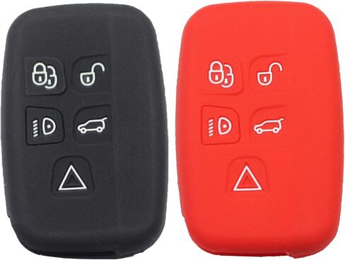 قطعتان من غطاء غطاء السيليكون الذكي لمفتاح Fob متوافق مع Land Rover 2013-2014 LR2 2010-2018 LR4 2015-2018 Discovery 2011-2018 Range Rover Sport Evoque أسود وأحمر in Kuwait