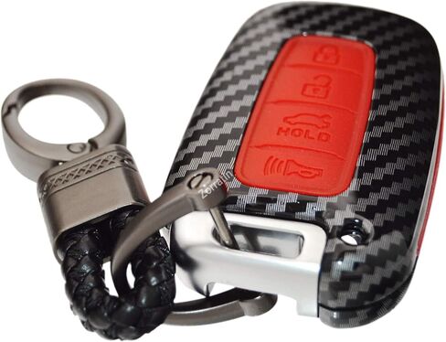 2-Layers Protection Hybrid Combo Carbon Key Fob Cover with Keychain for Hyundai Azera Elantra Equus Genesis Sonata Veloster & Kia Soul Sportage Sorento Rio Optima Forte in Saudi Arabia