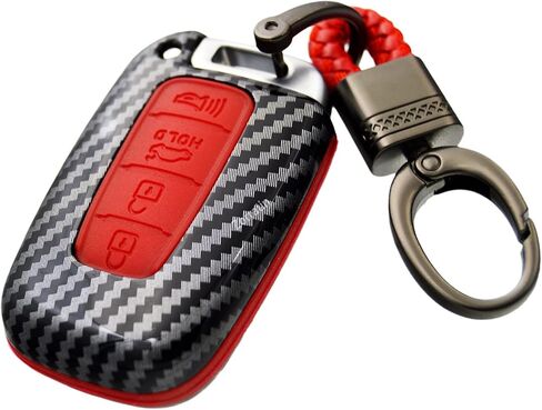 2-Layers Protection Hybrid Combo Carbon Key Fob Cover with Keychain for Hyundai Azera Elantra Equus Genesis Sonata Veloster & Kia Soul Sportage Sorento Rio Optima Forte in Saudi Arabia