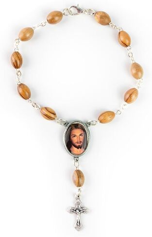 Olive Wood Car Rosary For Rearview Mirror From The Holy Land Of Bethlehem - Auto Rosary With Virgin Mary of Jerusalem Byzantine Medal & Crucifix Cross Charm - 7" Pocket Rosary Beads For Hanging in Kuwait