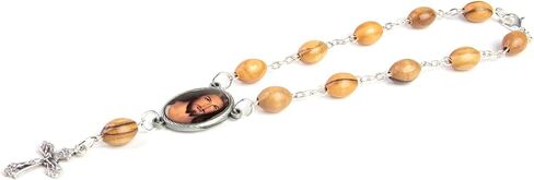 Olive Wood Car Rosary For Rearview Mirror From The Holy Land Of Bethlehem - Auto Rosary With Virgin Mary of Jerusalem Byzantine Medal & Crucifix Cross Charm - 7" Pocket Rosary Beads For Hanging in Kuwait