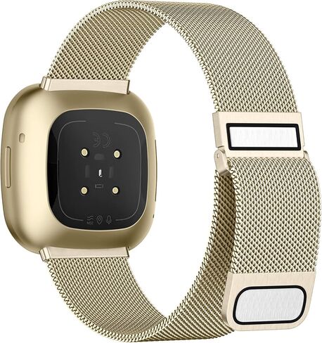 أحزمة معدنية متوافقة فقط مع Fitbit Versa 4/ Versa 3 وFitbit Sense/Sense 2، أربعة نماذج، أحزمة رياضية بديلة بحلقة شبكية معدنية مغناطيسية قوية مقاومة للماء للنساء والرجال، ذهبي شامبانيا in Kuwait