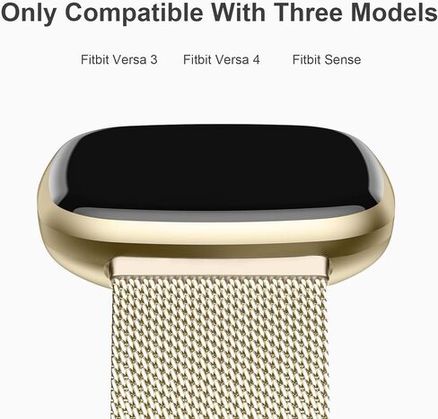 أحزمة معدنية متوافقة فقط مع Fitbit Versa 4/ Versa 3 وFitbit Sense/Sense 2، أربعة نماذج، أحزمة رياضية بديلة بحلقة شبكية معدنية مغناطيسية قوية مقاومة للماء للنساء والرجال، ذهبي شامبانيا in Kuwait