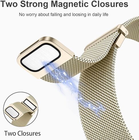 أحزمة معدنية متوافقة فقط مع Fitbit Versa 4/ Versa 3 وFitbit Sense/Sense 2، أربعة نماذج، أحزمة رياضية بديلة بحلقة شبكية معدنية مغناطيسية قوية مقاومة للماء للنساء والرجال، ذهبي شامبانيا in Kuwait