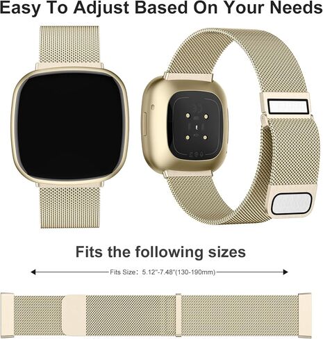 أحزمة معدنية متوافقة فقط مع Fitbit Versa 4/ Versa 3 وFitbit Sense/Sense 2، أربعة نماذج، أحزمة رياضية بديلة بحلقة شبكية معدنية مغناطيسية قوية مقاومة للماء للنساء والرجال، ذهبي شامبانيا in Kuwait