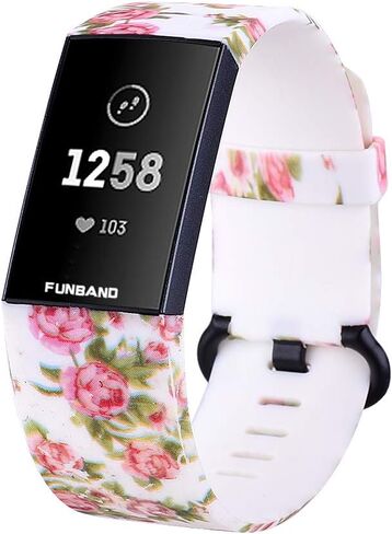 Compatible with Fitbit Charge 3/Charge 4 Strap Bands,Unique Elegant Floral Pattern Printed Soft Silicone Sport Adjustable Replacement Bracelet for Fitbit Charge 3/Charge 4 in Saudi Arabia