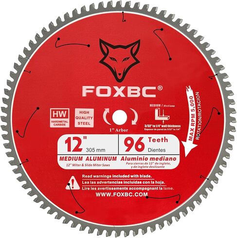 FOXBC 12 Inch Miter Aluminum Saw Blade 96-Tooth TCG for Non-Ferrous Metal & Plastic Cutting with 1-Inch Arbor in Saudi Arabia