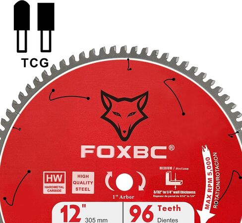 FOXBC 12 Inch Miter Aluminum Saw Blade 96-Tooth TCG for Non-Ferrous Metal & Plastic Cutting with 1-Inch Arbor in Saudi Arabia