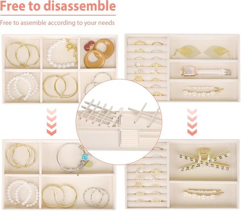 Jewelry Trays Organizer for Drawer, 4 Set of Jewelry Organizers and Display Case Storage, Stackable Velvet Drawer Inserts Organizer for Necklace Bracelets Earrings Organizer, Gift For Her,Beige in Saudi Arabia