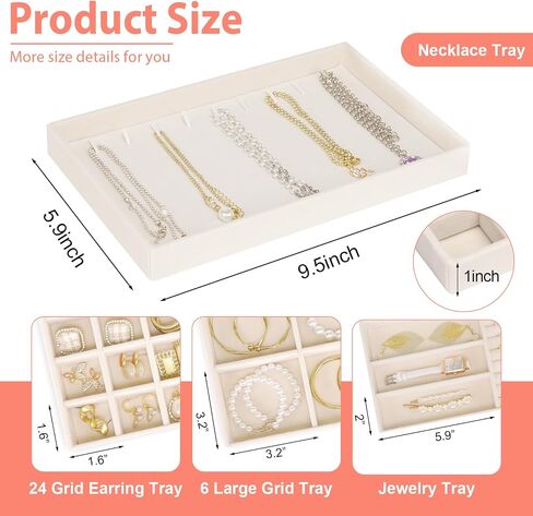 Jewelry Trays Organizer for Drawer, 4 Set of Jewelry Organizers and Display Case Storage, Stackable Velvet Drawer Inserts Organizer for Necklace Bracelets Earrings Organizer, Gift For Her,Beige in Saudi Arabia