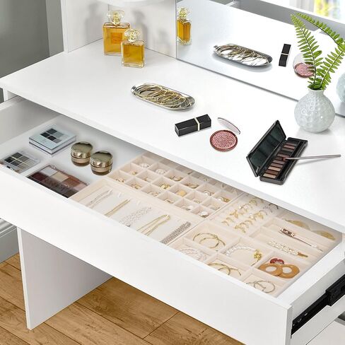Jewelry Trays Organizer for Drawer, 4 Set of Jewelry Organizers and Display Case Storage, Stackable Velvet Drawer Inserts Organizer for Necklace Bracelets Earrings Organizer, Gift For Her,Beige in Saudi Arabia