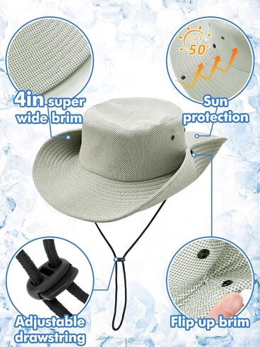 قبعة دلو تبريد - قبعة شمسية بحافة عريضة للغاية مقاس 4 بوصات للرجال والنساء، عامل حماية من الأشعة فوق البنفسجية 50+، قبعة صياد سريعة التبريد مع حماية من الأشعة فوق البنفسجية للطقس الحار وصيد الأسماك والمشي لمسافات طويلة والبستنة باللون الرمادي in Kuwait
