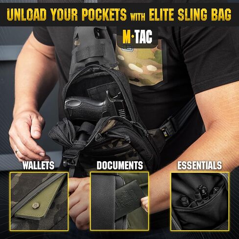 حقيبة M-Tac Elite Sling - حقيبة صدر تكتيكية كروسبودي مخفية تحمل CCW من EDC in Kuwait