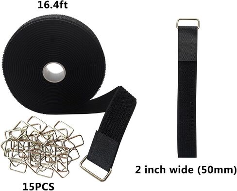 1"x16ft Hook and Loop Straps with 25 Metal Buckles,Velcro Rolls, Adjustable Fastening Cable Straps, Reusable Nylon Securing Cord Ties for Organizer or Storage, 1 inch Wide, Black(1in x 16ft) in Saudi Arabia
