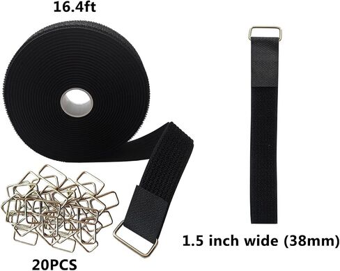 1"x16ft Hook and Loop Straps with 25 Metal Buckles,Velcro Rolls, Adjustable Fastening Cable Straps, Reusable Nylon Securing Cord Ties for Organizer or Storage, 1 inch Wide, Black(1in x 16ft) in Saudi Arabia