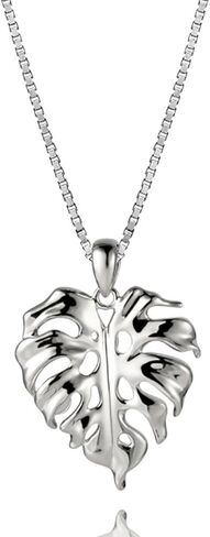 قلادة من الفضة الإسترليني عيار 925 على شكل أوراق هاواي مونسترا مع سلسلة صندوق مقاس 18 بوصة (M) in Kuwait