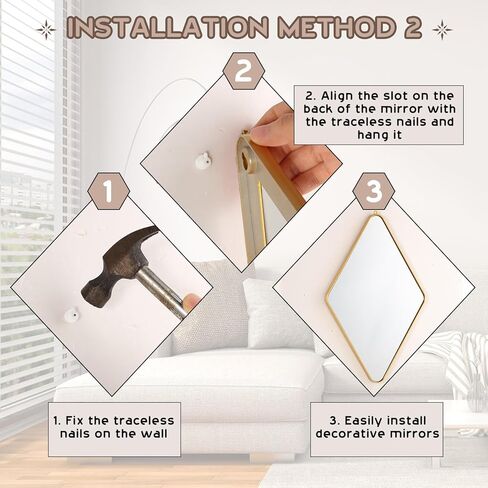 6 Pcs Diamond Wall Mirror with Chain Hanging Mirror Set with Diamond Handle Frame Decorative Chain Mirror for Home Entryways Living Room Bathroom Farmhouse Wall Decor(Rose Gold) in Kuwait