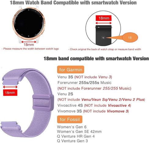 Abanen 18 ملم حزام ساعة مرن مع إغلاق مغناطيسي لـ Garmin Venu 2S / Vivoactive 4S / Vivomove 3S/ Venu 3S، حلقة من النايلون الناعم وخفيف الوزن وحزام معصم قابل للتمدد لـ Forerunner 255s in Saudi Arabia