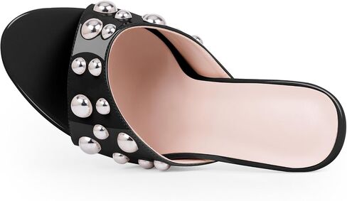 Women's Comfortable Patent Leather Rivet Stiletto High Heel Sandals Casual Slip-on Open Toe Party Dress Heels in Saudi Arabia