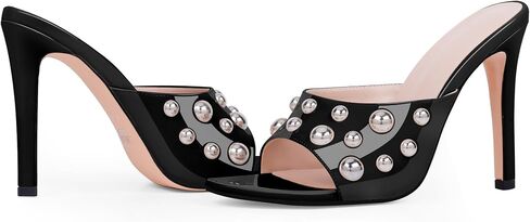 Women's Comfortable Patent Leather Rivet Stiletto High Heel Sandals Casual Slip-on Open Toe Party Dress Heels in Saudi Arabia