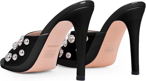 Women's Comfortable Patent Leather Rivet Stiletto High Heel Sandals Casual Slip-on Open Toe Party Dress Heels in Saudi Arabia