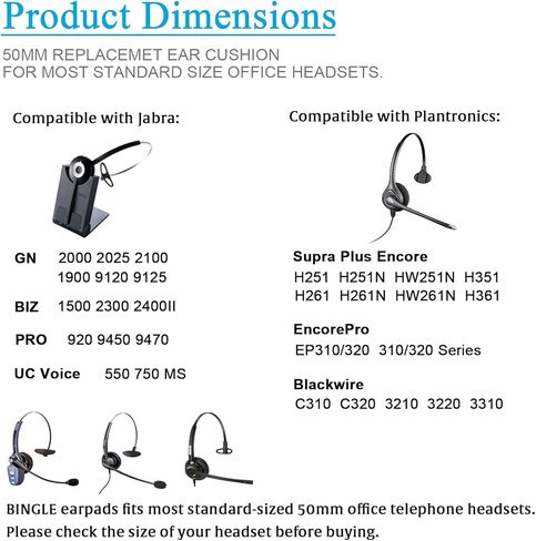وسائد أذن Bingle بديلة من الإسفنج على شكل كعكة لسماعات Plantronics Supra Plus Encore ومعظم سماعات الهاتف المكتبية ذات الحجم القياسي H251 H251N H261 H261N H351 H351N H361 H361N (4 عبوات) (BEC-DN4) in Kuwait