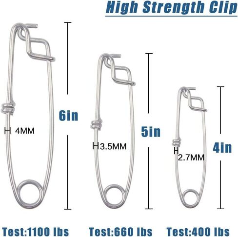 JSHANMEI Longline Fishing Snap Clips 6PCS Stainless Steel Strong Long Line Clips Branch Hanger Floatline Tuna Clips Fishing Tackle Connector 4in 5in 6in in Kuwait