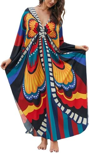 ميلينغ المرأة طباعة قفطان ثوب النوم طويل قفطان الشاطئ فستان ماكسي بيكيني ملابس السباحة ثوب السباحة التستر ملابس السباحة in Kuwait