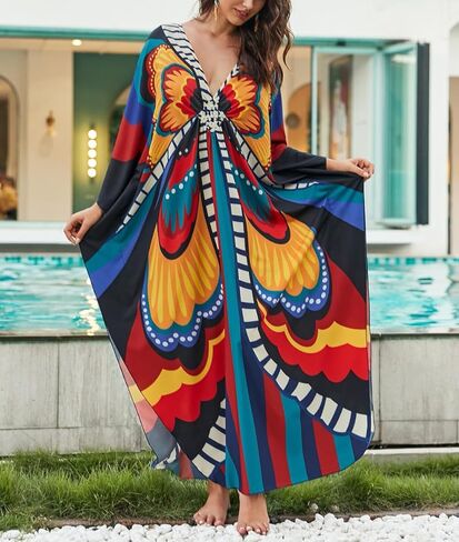 ميلينغ المرأة طباعة قفطان ثوب النوم طويل قفطان الشاطئ فستان ماكسي بيكيني ملابس السباحة ثوب السباحة التستر ملابس السباحة in Kuwait