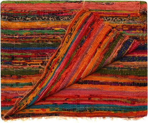 Chindi Cotton Rag Rugs 100% Eco-Friendly, 2-in-1 Reversible Multipurpose, Multicolor Hand-Woven Traditional Rugs (5ft X 3ft) for Living Room & Kitchen - Beige in Saudi Arabia