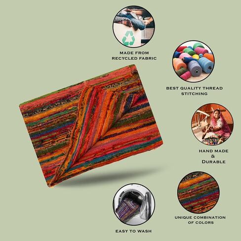 Chindi Cotton Rag Rugs 100% Eco-Friendly, 2-in-1 Reversible Multipurpose, Multicolor Hand-Woven Traditional Rugs (5ft X 3ft) for Living Room & Kitchen - Beige in Saudi Arabia