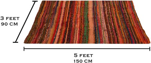 Chindi Cotton Rag Rugs 100% Eco-Friendly, 2-in-1 Reversible Multipurpose, Multicolor Hand-Woven Traditional Rugs (5ft X 3ft) for Living Room & Kitchen - Beige in Saudi Arabia