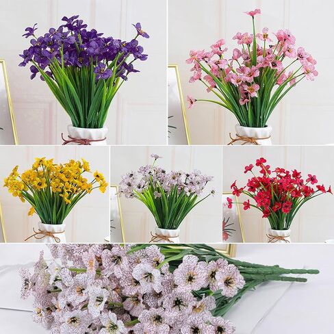 Artificial Violet Flowers, 6 Bundles Fake Flowers Plant Artificial Violet Flowers Uv Resistant Faux Bouquet Decor for Home, Garden and Wedding(Purple) in Saudi Arabia