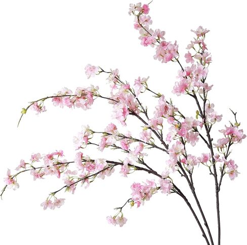 Artificial Cherry Blossom Branches, 39 Inch Faux Cherry Flowers, Silk Tall Fake Flower Vase Arrangements for Home Wedding Decor, Set of 3, White in Saudi Arabia