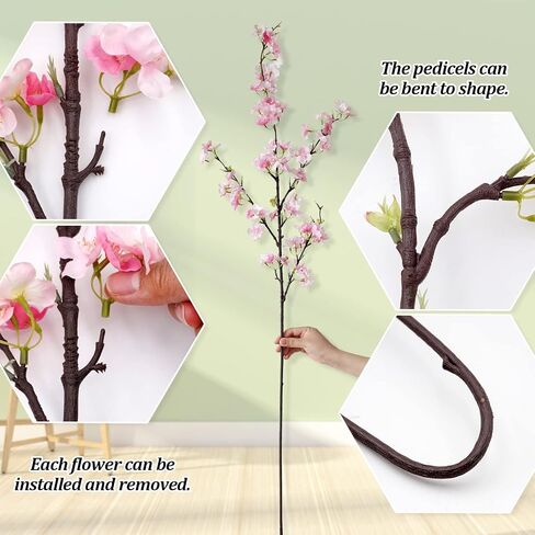 Artificial Cherry Blossom Branches, 39 Inch Faux Cherry Flowers, Silk Tall Fake Flower Vase Arrangements for Home Wedding Decor, Set of 3, White in Saudi Arabia